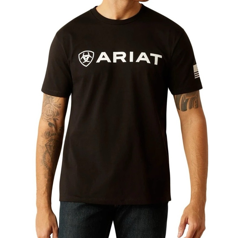 Ariat Black Short Sleeve Logo Tee XXL with White Print NWOT